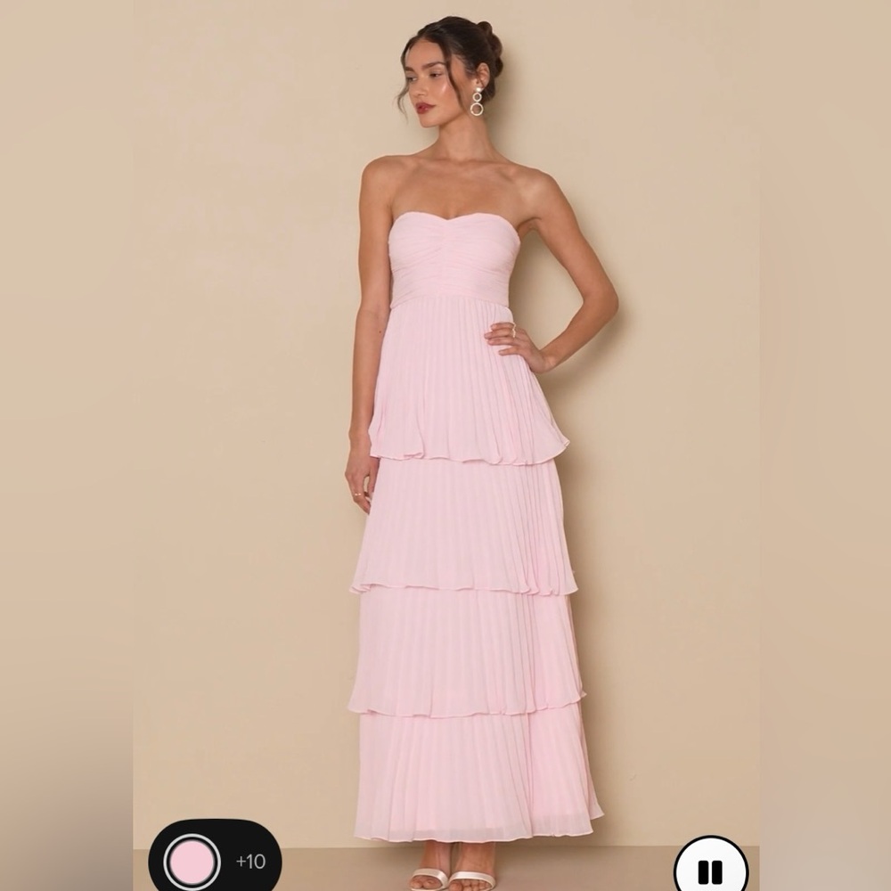 Lulu’s Seriously Sensational Light Pink Strapless Tiered Maxi Dress (Size Small)